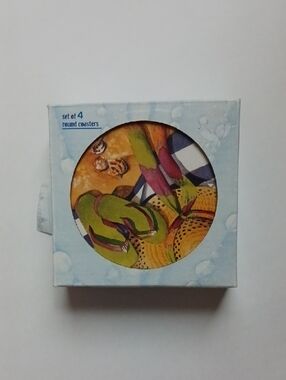 Cape Shore Set of 4 Round Coasters with Bright Beach Flip-Flop Design